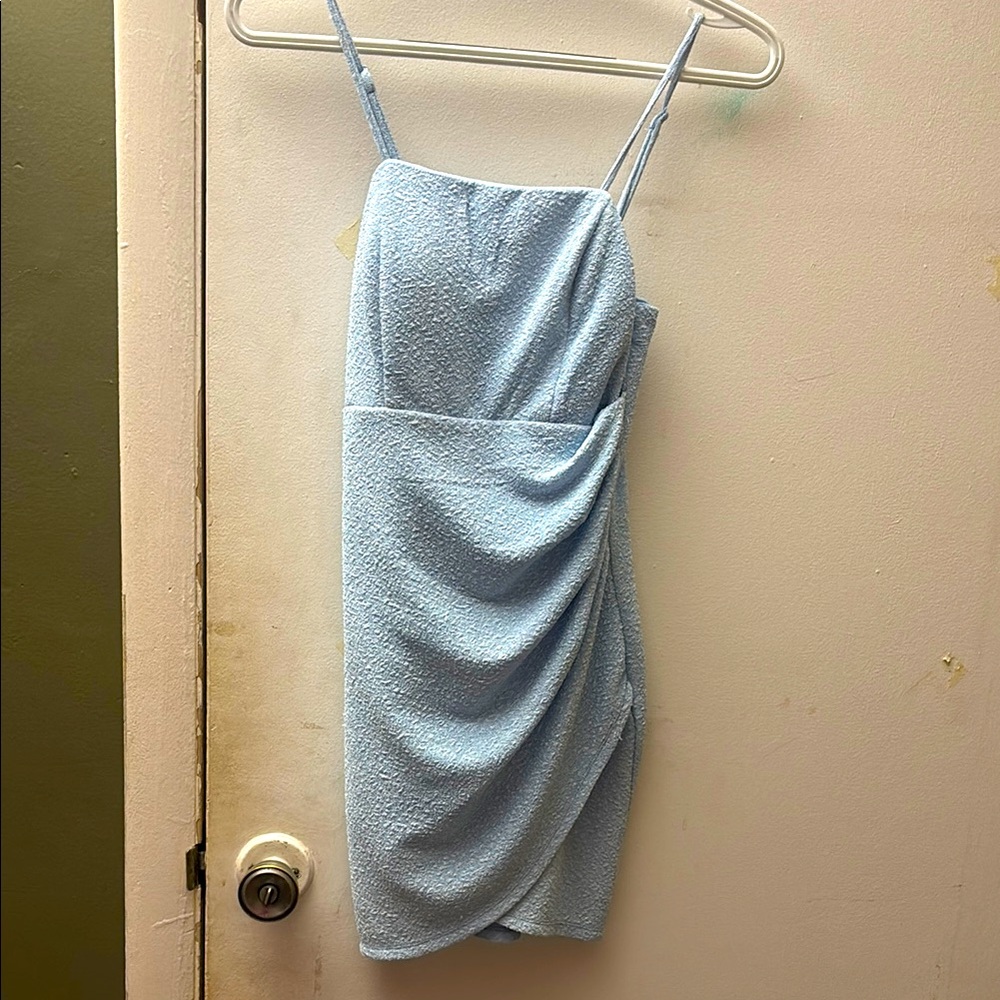 Crystal Doll Light Blue Draped Mini Dress